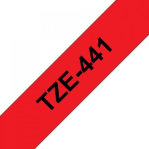 Brother TZe-441 - Adesivo standard - Nero su rosso - Rotolo (1,8 cm x 8 m)