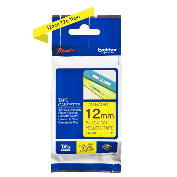 Brother TZe-631 - Autoadesivo - Nero su giallo - Rotolo (1,2 cm x 8 m)