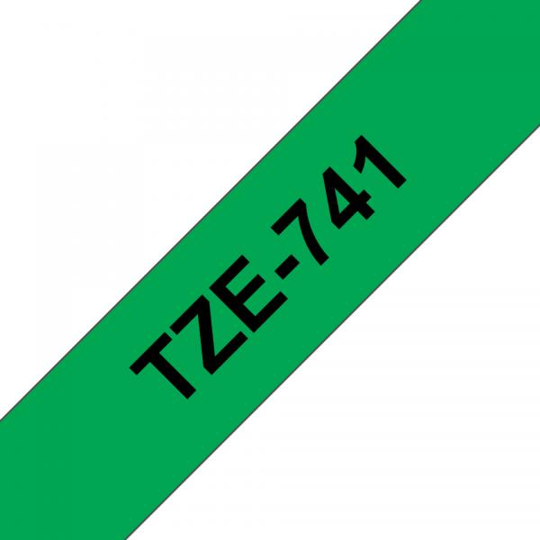 Brother TZe-741 - Autoadesivo - Nero su verde - Rotolo (1,8 cm x 8 m)
