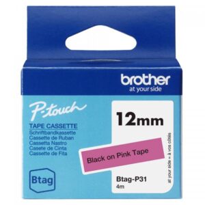 Brother BTAG-P31 - Nero su rosa - Rotolo (1,2 cm x 4 m)