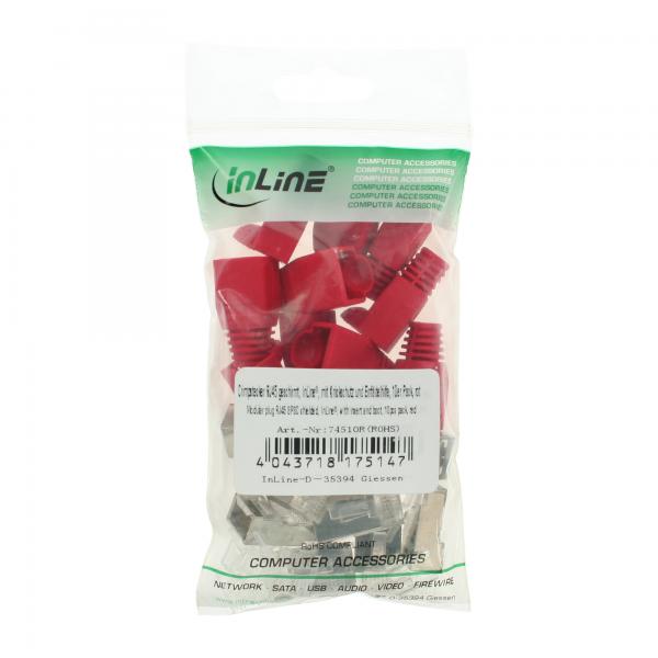 Confezione InLine da 10 crimpature. RJ45 protetto - con protezione antipiega e amp; Ausiliario per l'infilatura - rosso