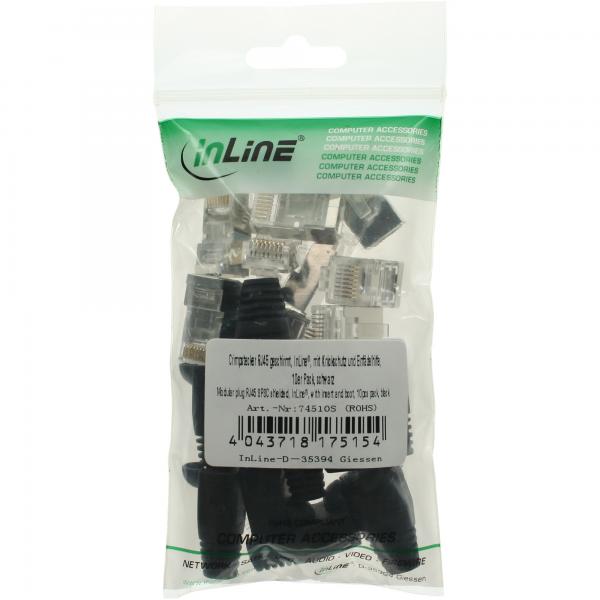 Confezione InLine da 10 crimpature. RJ45 protetto - con protezione antipiega e amp; Ausiliario per l'infilatura - nero