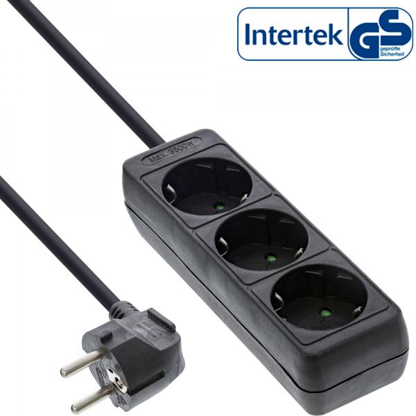 Multipresa InLine - contatto di protezione a 3 vie - nero - 1,5 m