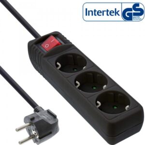 Multipresa InLine - contatto di protezione a 3 vie - con interruttore - nero - 1,5 m