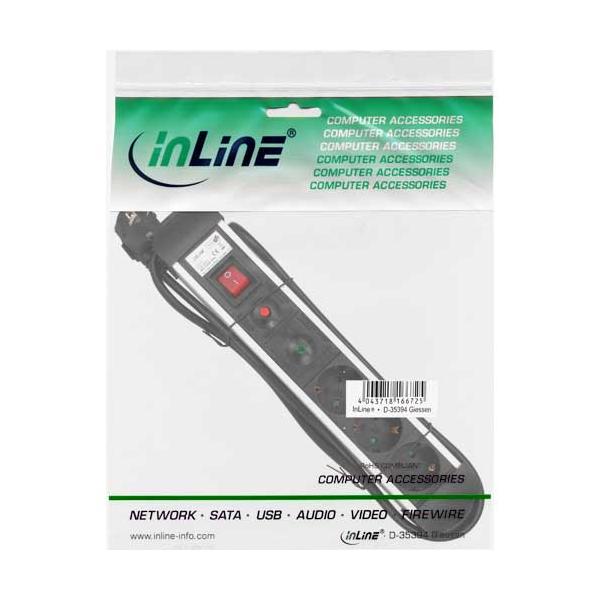 Multipresa InLine in alluminio - contatto di protezione a 3 vie - con protezione Ü - interruttore - 1,5 m