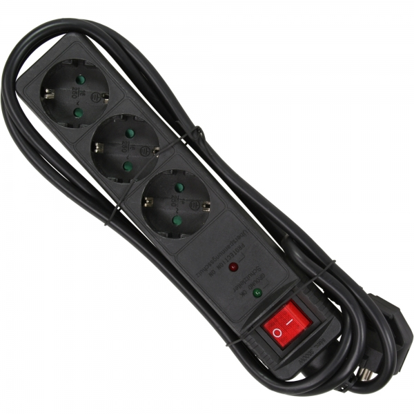 Presa multipla InLine - contatto di protezione a 3 vie - ÜSS - nero