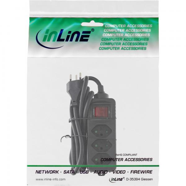 InLine Steckdosenleiste SCHWEIZ - 3-fach - mit Schalter - 1,5m - schwarz