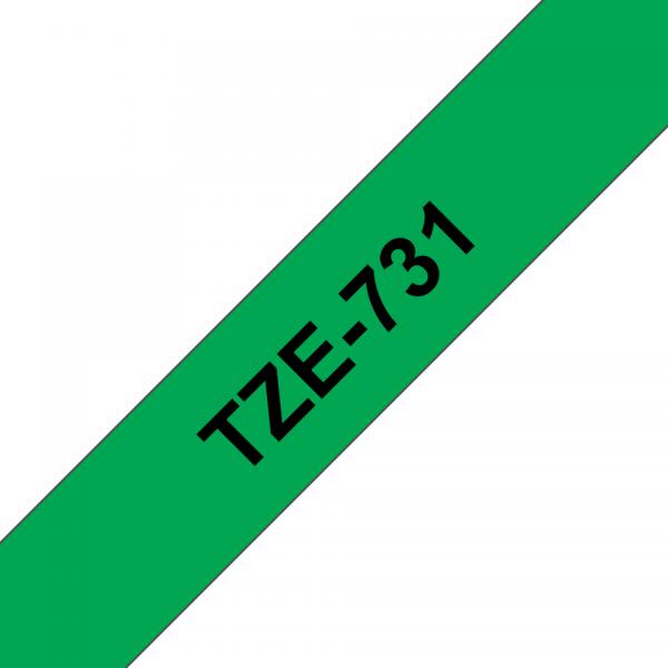 Brother TZe-731 - Nero su verde - Rotolo (1,2 cm x 8 m)