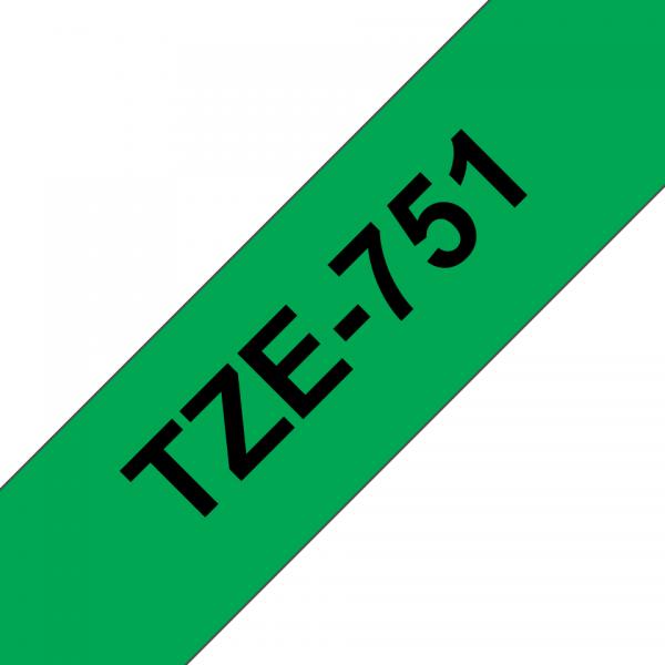 Brother TZe-751 - Nero su verde - Rotolo (2,4 cm x 8 m)