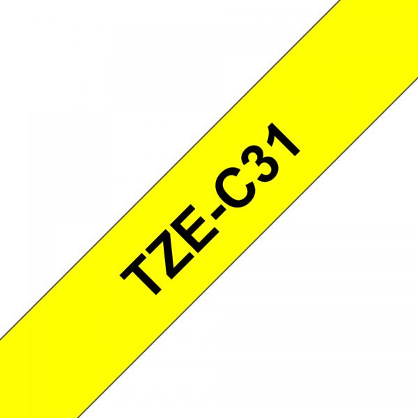 Brother TZe-C31 - Nero su giallo neon - Rotolo (1,2 cm x 5 m)