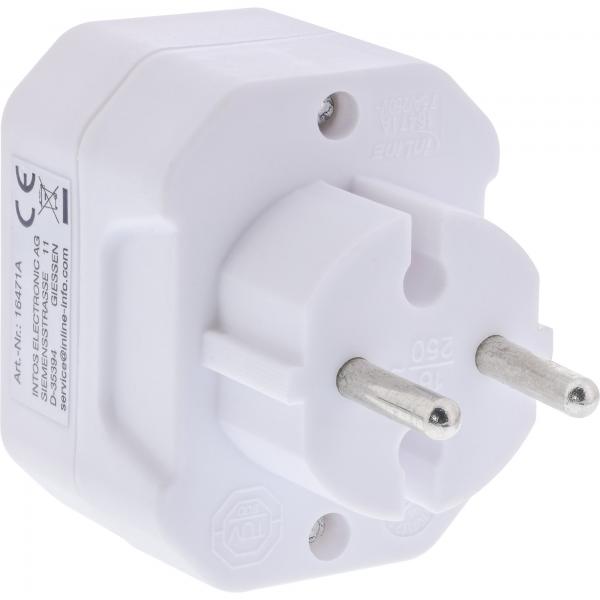 InLine Steckdosenadapter - Schutzkontakt Stecker an 3x Eurobuchse - weiß
