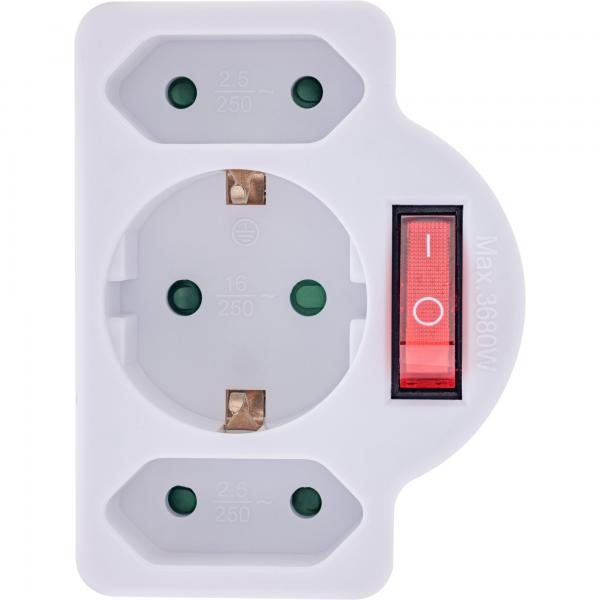 InLine Steckdosenadapter - SK Stecker an 2xEuro+1x SK - mit Schalter - weiß