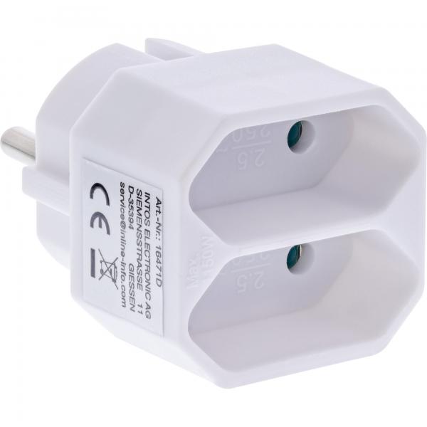 InLine Steckdosenadapter - Schutzkontakt Stecker an 2x Eurobuchse - weiß