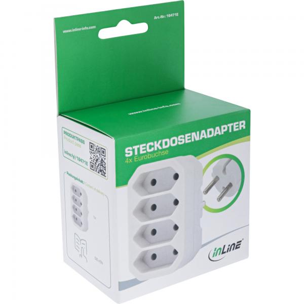 InLine Steckdosenadapter - Schutzkontakt Stecker an 4x Eurobuchse - weiß