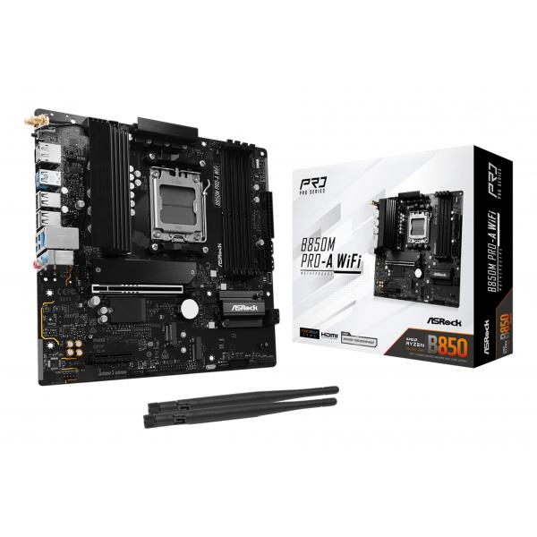 ASRock B850M Pro-A WIFI - Motherboard - micro ATX - Socket AM5 - AMD B850 Chipsatz - USB-C Gen2, USB 3.2 Gen 2, USB 3.2 Gen 1 - Wi-Fi 6E, 2.5 Gigabit LAN, Bluetooth - Onboard-Grafik (CPU erforderlich)