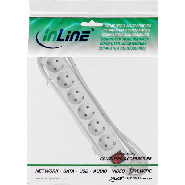 Multipresa InLine - contatto di protezione a 6 vie - con interruttore - bianco - 3 m
