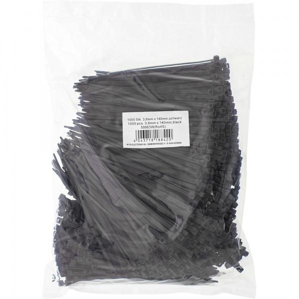 InLine Kabelbinder - Länge 140mm - Breite 3,6mm - schwarz - 1000 Stück - bulk