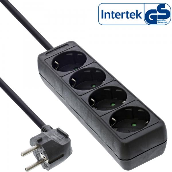 Multipresa InLine - Contatto di protezione a 4 vie nero - 3 m