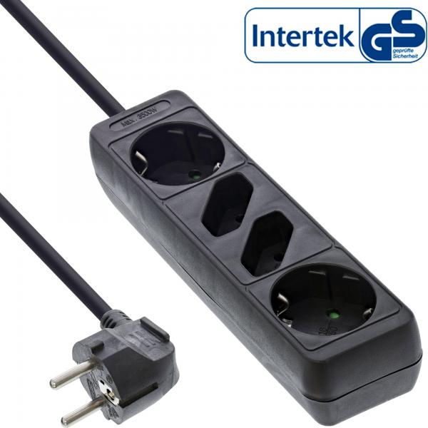 Multipresa InLine - 4 vie - 2x contatto di protezione + 2x Euro - nero - 1,5 m