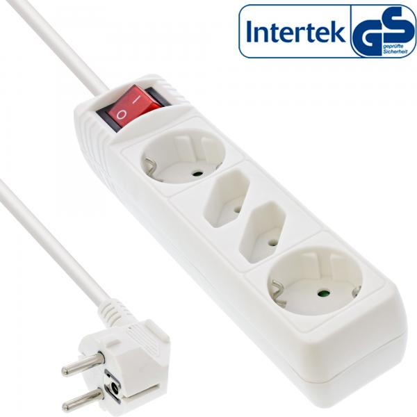 Multipresa InLine - 4 vie - 2x contatto di protezione + 2x Euro - bianco - 1,5 m
