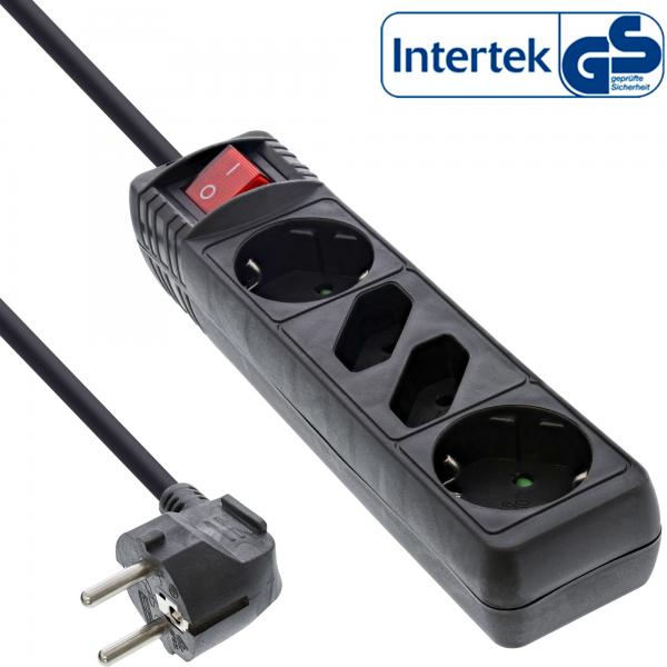 Multipresa InLine - 4 vie - 2x contatto di protezione + 2x Euro - nero - 3 m
