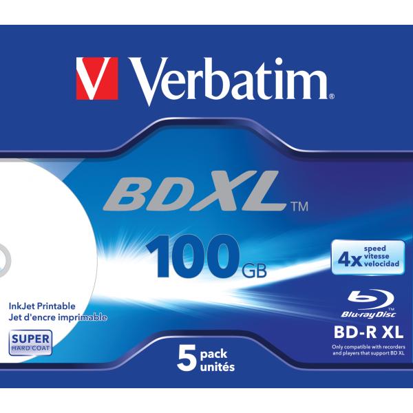 Verbatim 5 x BD-R XL - 100 GB 4x - superficie stampabile a getto d'inchiostro - custodia (scatola)