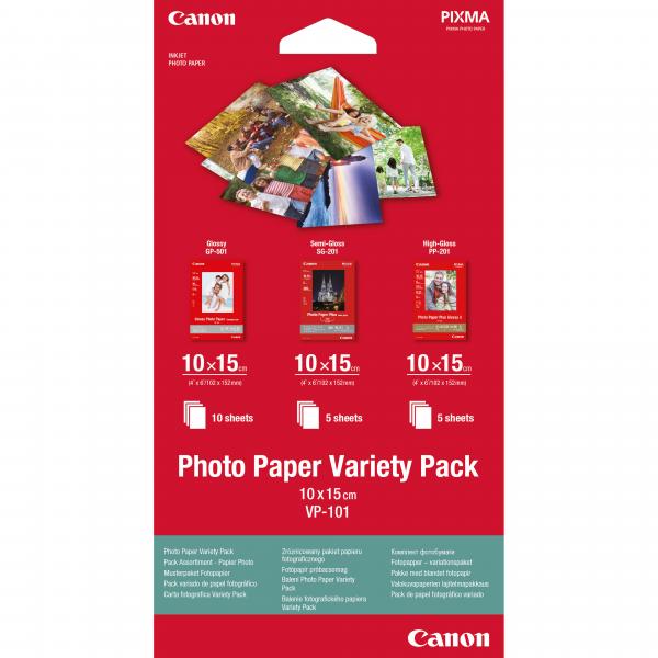 Canon Variety Pack VP-101 - Kit di carta fotografica da 15 fogli 100 x 150 mm