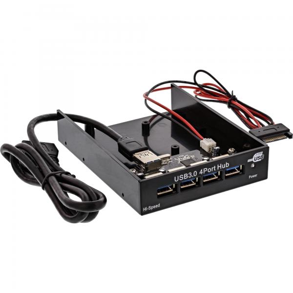Hub USB 3.0 InLine - 4 vie per alloggiamento da 8,89 cm (3,5") - nero