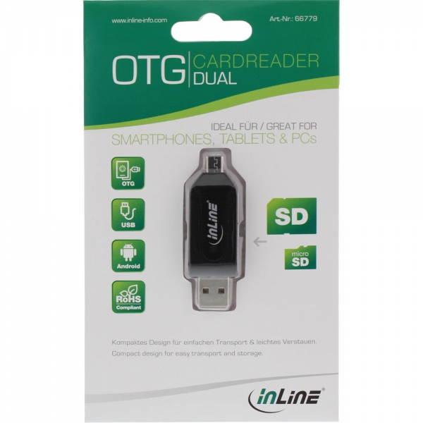 Lettore di schede doppie InLine per SD e microSD - per Android (OTG) e PC