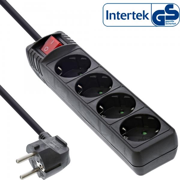 Multipresa InLine - contatto di protezione a 4 vie - con interruttore - nero - 1,5 m