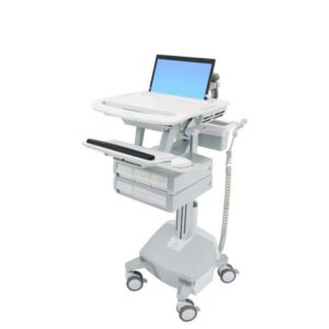 Trolley Ergotron - architettura aperta - per notebook/tastiera/mouse - medicale - alluminio, acciaio zincato, plastica di alta qualità - grigio, bianco, alluminio lucidato - dimensioni dello schermo: fino a 43,9 cm (widescreen 17,3")