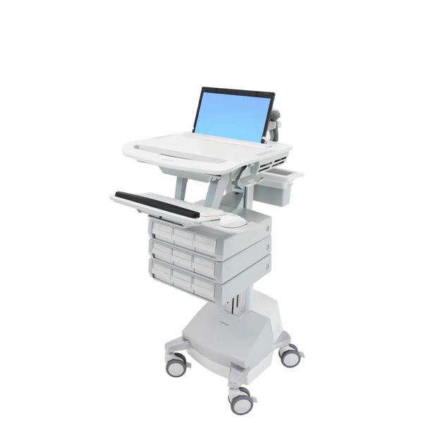 Trolley Ergotron - architettura aperta - per notebook/tastiera/mouse - medicale - alluminio, acciaio zincato, plastica di alta qualità - grigio, bianco, alluminio lucidato - dimensioni dello schermo: fino a 43,9 cm (widescreen 17,3")