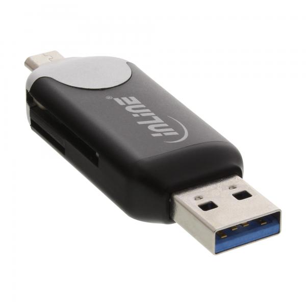 Lettore di schede doppie InLine USB 3.0: USB A e Micro-USB 2.0 per SDXC e microSDXC
