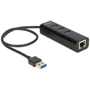 Delock Hub USB 3.0 3 porte + 1 porta Gigabit LAN 10/100/1000 Mb/s