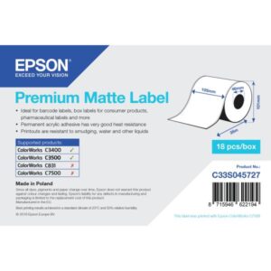 Epson Premium - carta - opaca - adesivo acrilico permanente - bianco brillante - rotolo A6 (10,5 cm x 35 m)