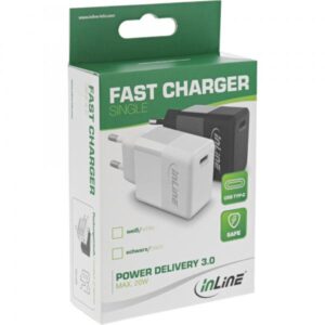 Alimentatore caricabatterie InLine USB PD USB-C singolo - Power Delivery - 20W - nero