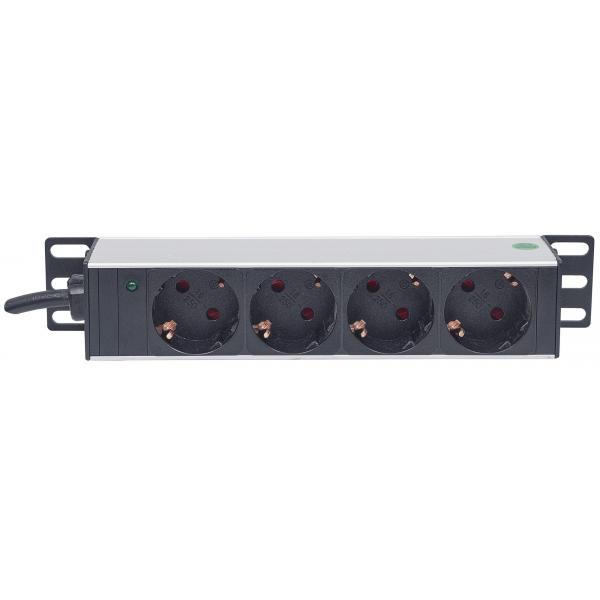Intellinet 10quot; Presa multipla a 4 vie, contatto di protezione, LED di alimentazione, senza protezione da sovratensione, cavo di alimentazione da 1,8 m, Presa multipla da 1 U (rack - installabile)