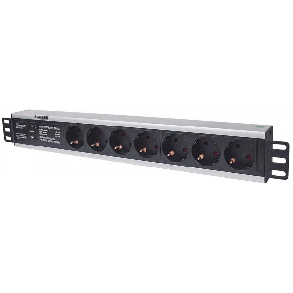 Intellinet 19quot; Multipresa a 7 vie, contatto di protezione, protezione da sovratensione, cavo di alimentazione da 3 m, multipresa da 1,5 U (rack - installabile)
