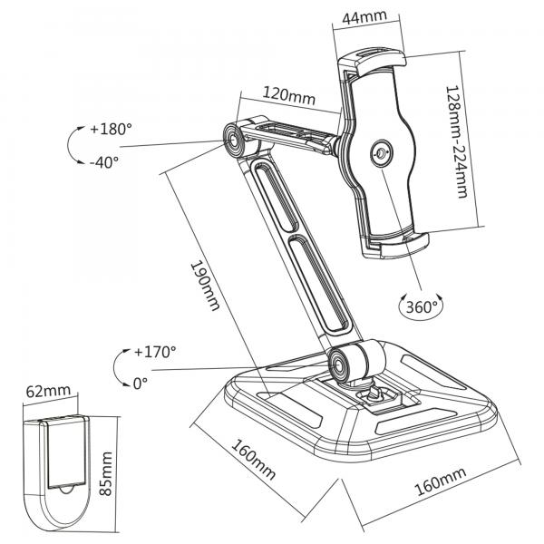 Supporto per tablet InLine per montaggio a parete o su tavolo - universale per 4,7"-12,9"