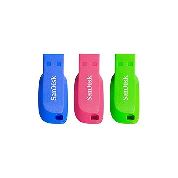 SanDisk Cruzer Blade - Unità flash USB - 16 GB - USB 2.0 - Blu, verde, rosa (confezione da 3)