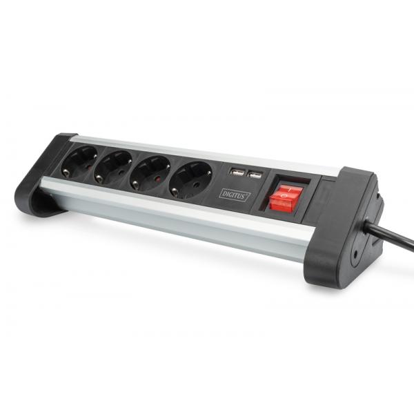 Ciabatta da ufficio a 4 vie DIGITUS con 2 porte USB