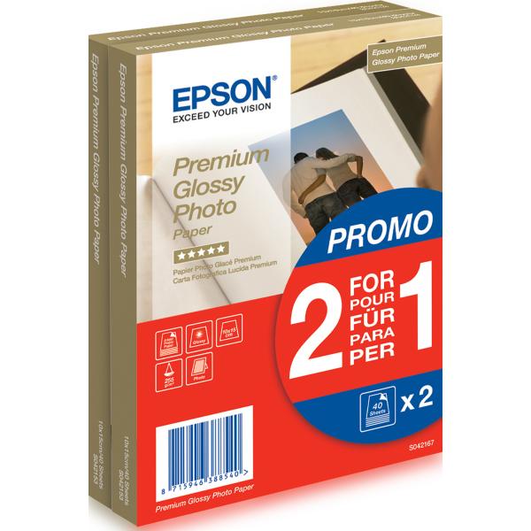 Carta fotografica lucida Premium Epson BOGOF - Lucida - 100 x 150 mm - 255 g/m² - 40 fogli di carta fotografica (confezione da 2)
