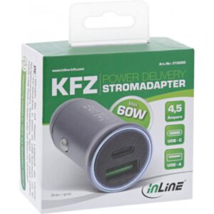 Alimentatore da auto USB InLine PD - 12/24 V USB-A + USB-C - max