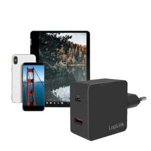 Caricatore da muro USB LogiLink - alimentatore - 18 watt - 3 A - PD 3.0, QC 3.0 - 2 punti di connessione in uscita (USB, USB-C a 24 pin)