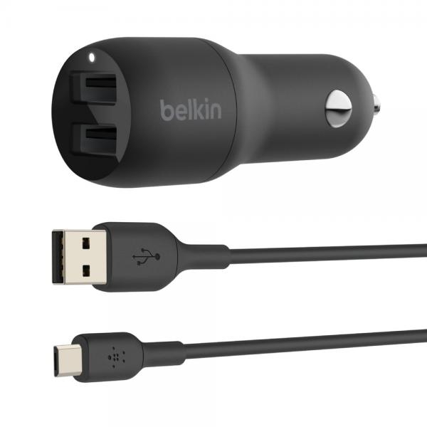 Caricabatterie doppio Belkin BoostCharge - Alimentatore da auto - 24 Watt - 4,8 A - 2 porte di uscita (USB)