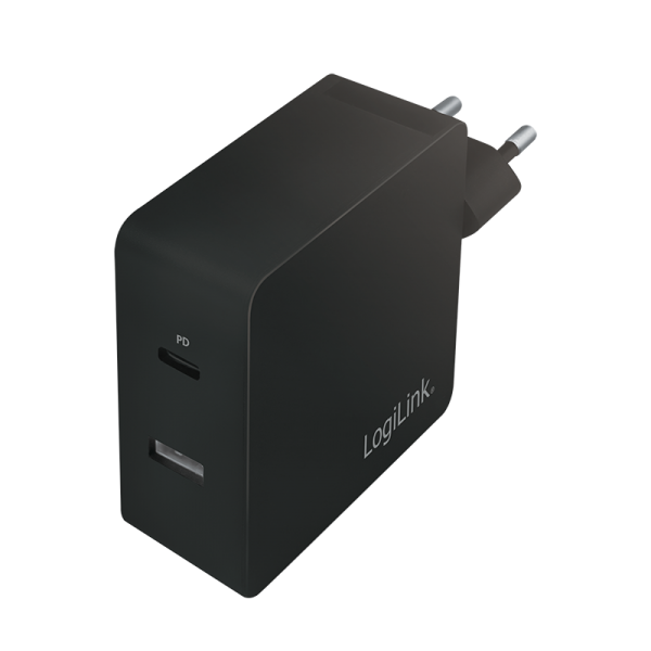 LogiLink USB-C 2-Port Wall Charger - Netzteil - 65 Watt - 3.25 A - 2 Ausgabeanschlussstellen (USB, 24 pin USB-C)