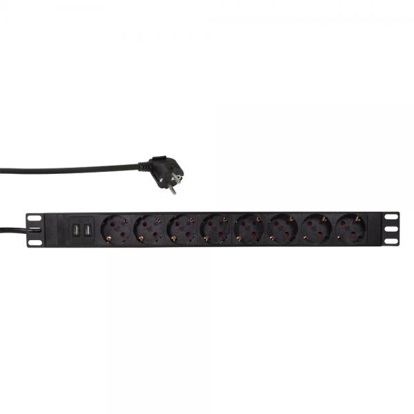 Unità di distribuzione dell'alimentazione LogiLink (rack - montabile) - 3500 watt - ingresso, alimentazione in ingresso CEE 7/7 - porte di uscita: 8 (2 x USB, 8 x CEE 7/7)