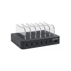Stazione di ricarica Manhattan, 6 porte USB-A, Uscite: 6x 2,4 A, Smart IC, Indicatori luminosi LED, Nero, Tre anni di garanzia, Scatola - Stazione di ricarica - 50 Watt - 2,4 A - 6 punti di connessione in uscita (USB)