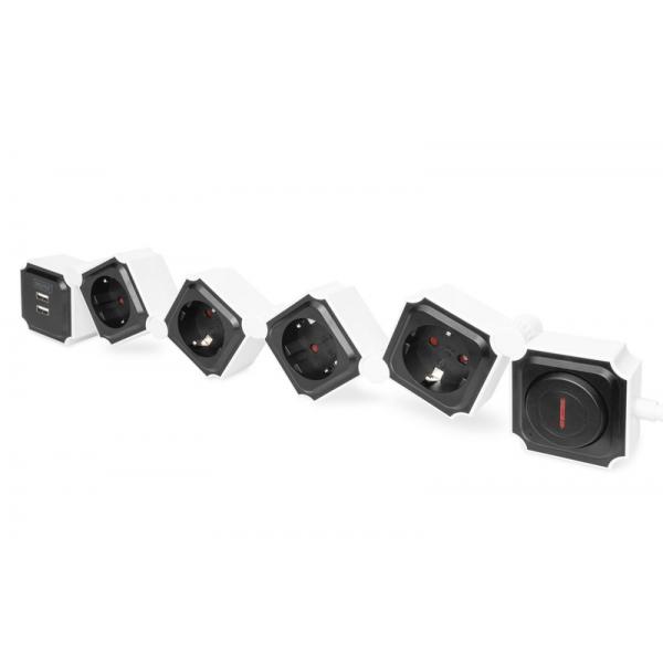 DIGITUS DA-70620 - Steckdosenleiste - Wechselstrom 250 V - 3680 Watt - Eingabe, Eingang Stromversorgung - Ausgangsanschlüsse: 4 (4 x Spannung, 2 x USB)