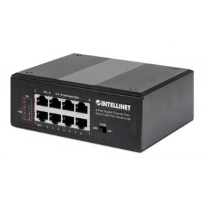 Switch industriale PoE+ Gigabit Ethernet a 8 porte con alimentazione PoE Intellinet con passthrough PoE - Switch - non gestito - 8 x 10/100/1000 (PoE+)